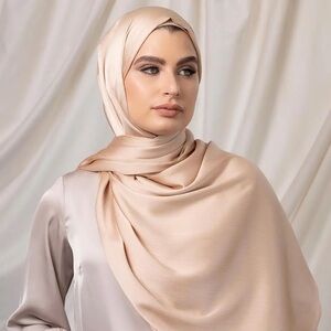 Premium Rose Gold Satin Rectangle Womens Hijab Scarf